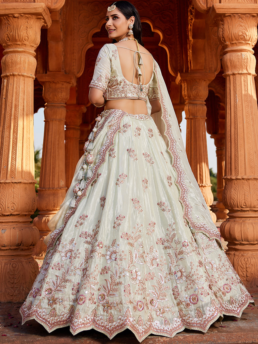 Women's Lime green Tissue Sequinse embroidery Lehenga choli & Dupatta
