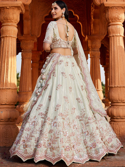 Women's Lime green Tissue Sequinse embroidery Lehenga choli & Dupatta