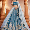 Women's Blue Tissue Sequinse embroidery Lehenga choli & Dupatta