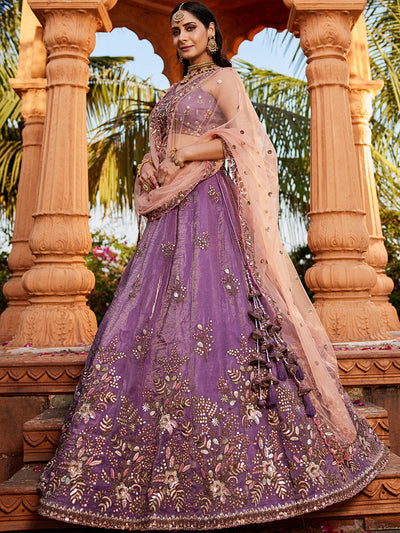 Women's Purple Tissue Sequinse embroidery Lehenga choli & Dupatta