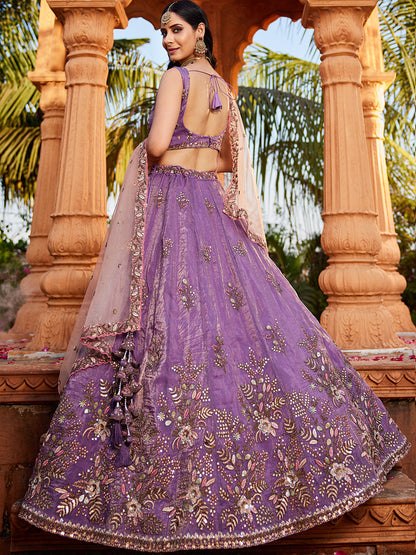 Women's Purple Tissue Sequinse embroidery Lehenga choli & Dupatta
