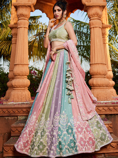 Women's Multu colour Chiffon Sequinse embroidery Lehenga choli & Dupatta