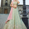 Women's Lime green Satin Silk Sequins embroidery Lehenga choli & Dupatta