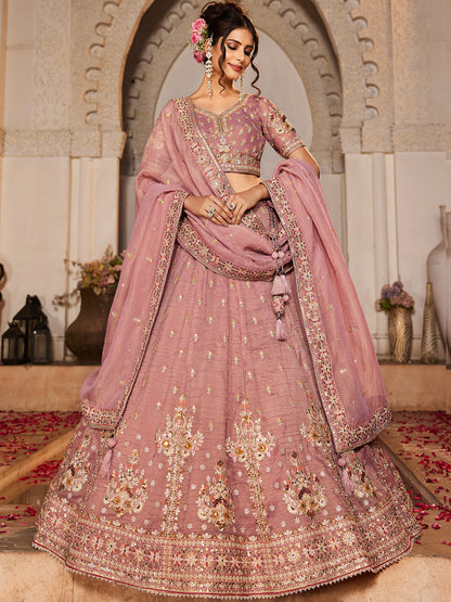 Women's Pink colour Tissue Sequinse embroidery Lehenga choli & Dupatta