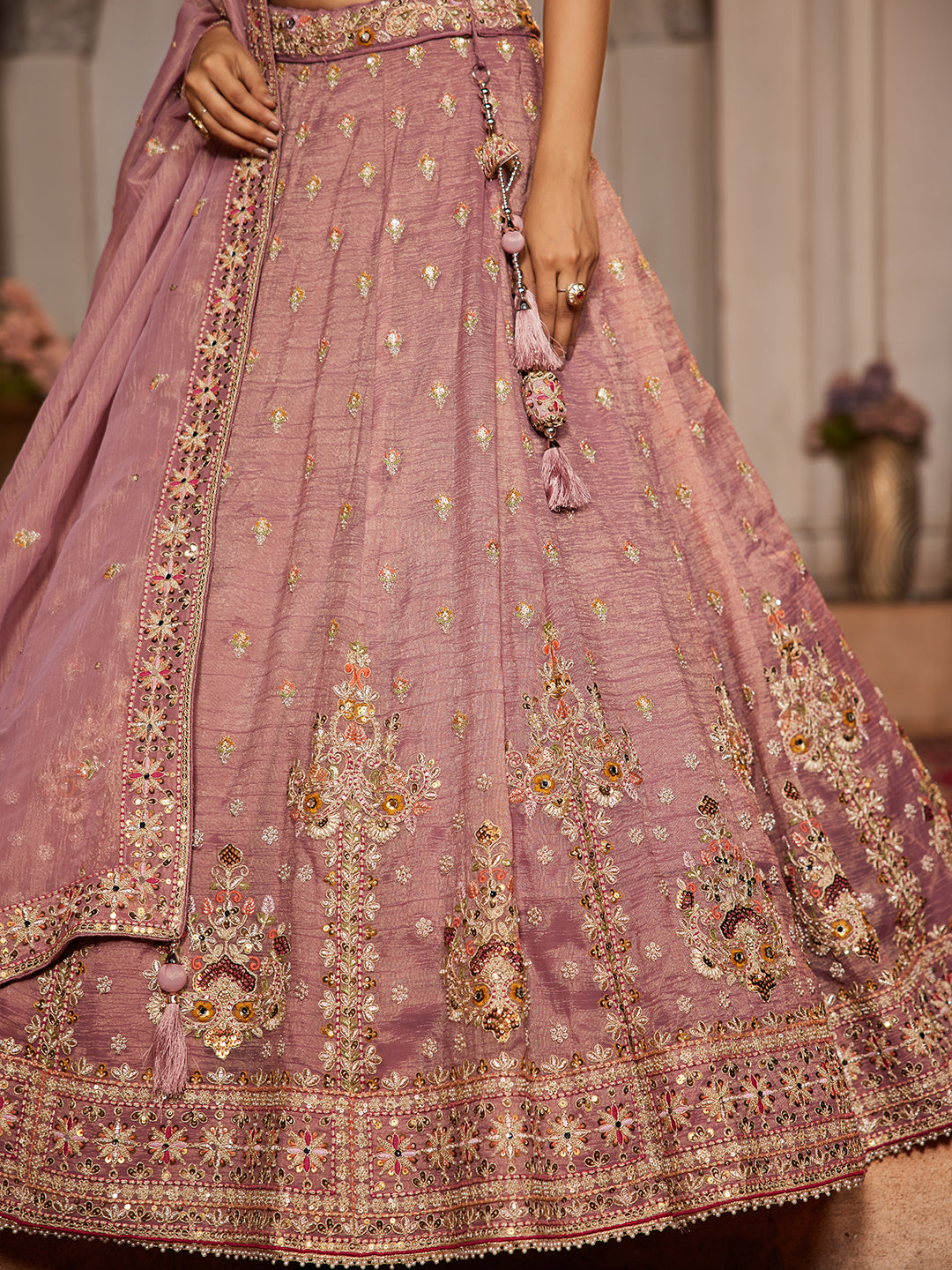 Women's Pink colour Tissue Sequinse embroidery Lehenga choli & Dupatta
