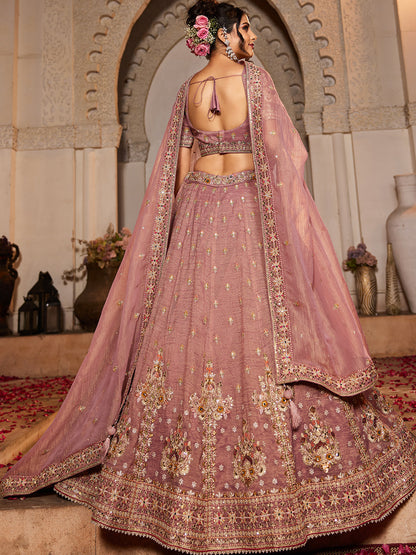 Women's Pink colour Tissue Sequinse embroidery Lehenga choli & Dupatta