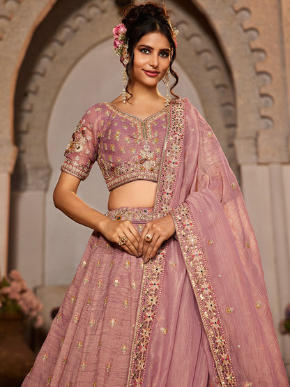 Women's Pink colour Tissue Sequinse embroidery Lehenga choli & Dupatta
