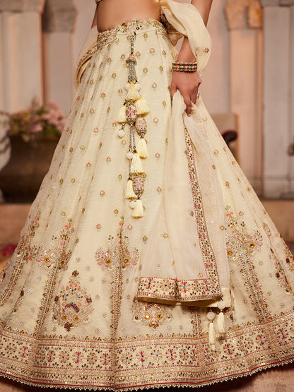 Women's Cream colour Tissue Sequinse embroidery Lehenga choli & Dupatta