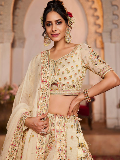 Women's Cream colour Tissue Sequinse embroidery Lehenga choli & Dupatta