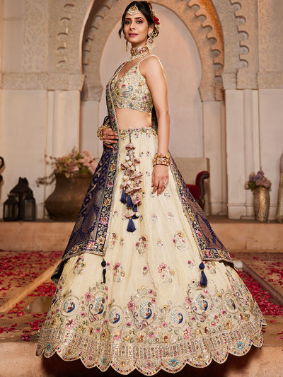 Women's Cream colour Tissue Sequinse embroidery Lehenga choli & Dupatta
