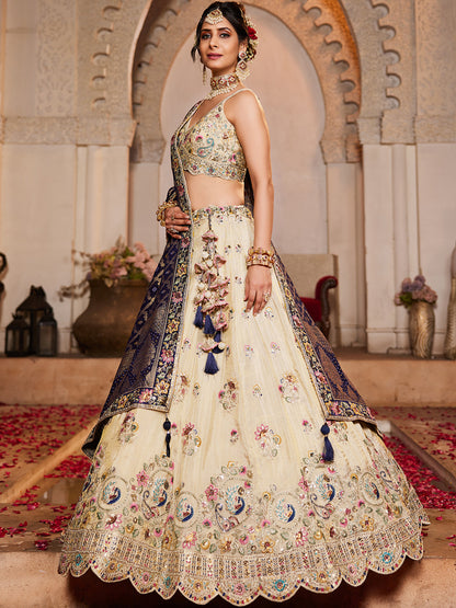 Women's Cream colour Tissue Sequinse embroidery Lehenga choli & Dupatta