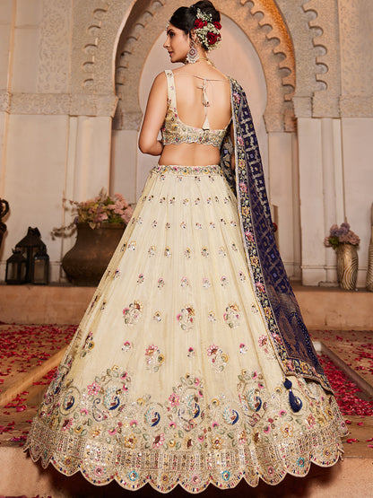 Women's Cream colour Tissue Sequinse embroidery Lehenga choli & Dupatta