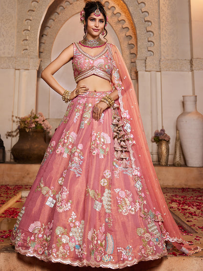 Women's Pink Net Sequinse embroidery Lehenga choli & Dupatta