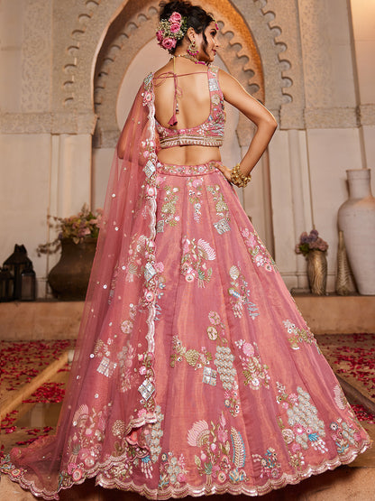 Women's Pink Net Sequinse embroidery Lehenga choli & Dupatta
