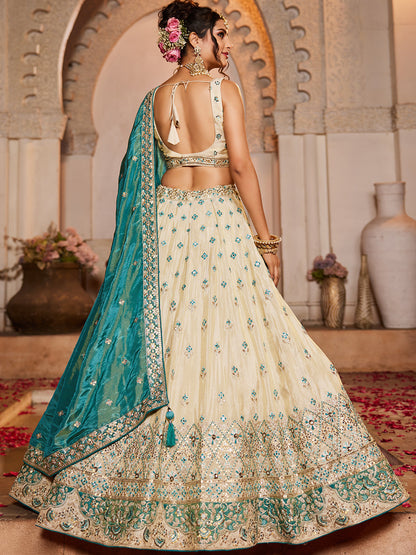 Women's Cream colour Tissue Sequinse embroidery Lehenga choli & Dupatta