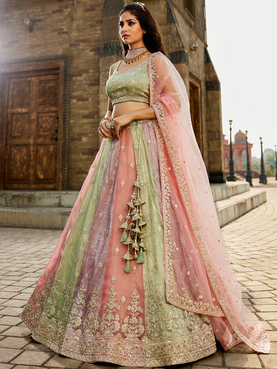 Women's Multi colour Tissue Sequinse embroidery Lehenga choli & Dupatta