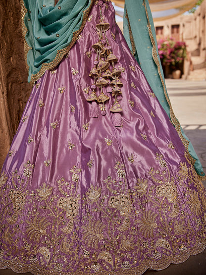 Women's Lavender Satin Silk Sequins embroidery Lehenga choli & Dupatta