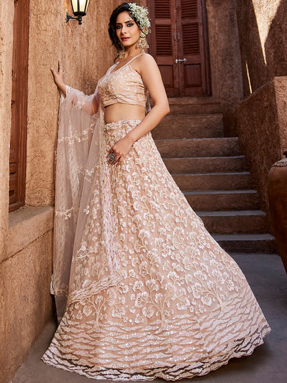 Women's Nude Net Sequinse embroidery Lehenga choli & Dupatta