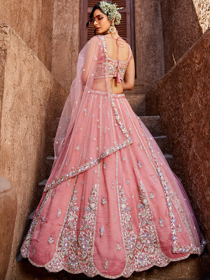 Women's Pink colour Tissue Sequinse embroidery Lehenga choli & Dupatta
