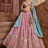 Women's Pink Satin Silk Sequins embroidery Lehenga choli & Dupatta