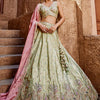 Women's Lime green Satin Silk Sequins embroidery Lehenga choli & Dupatta