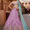 Women's Lavender Satin Silk Sequins embroidery Lehenga choli & Dupatta