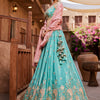 Women's Turquoise blue Satin Silk Sequins embroidery Lehenga choli & Dupatta