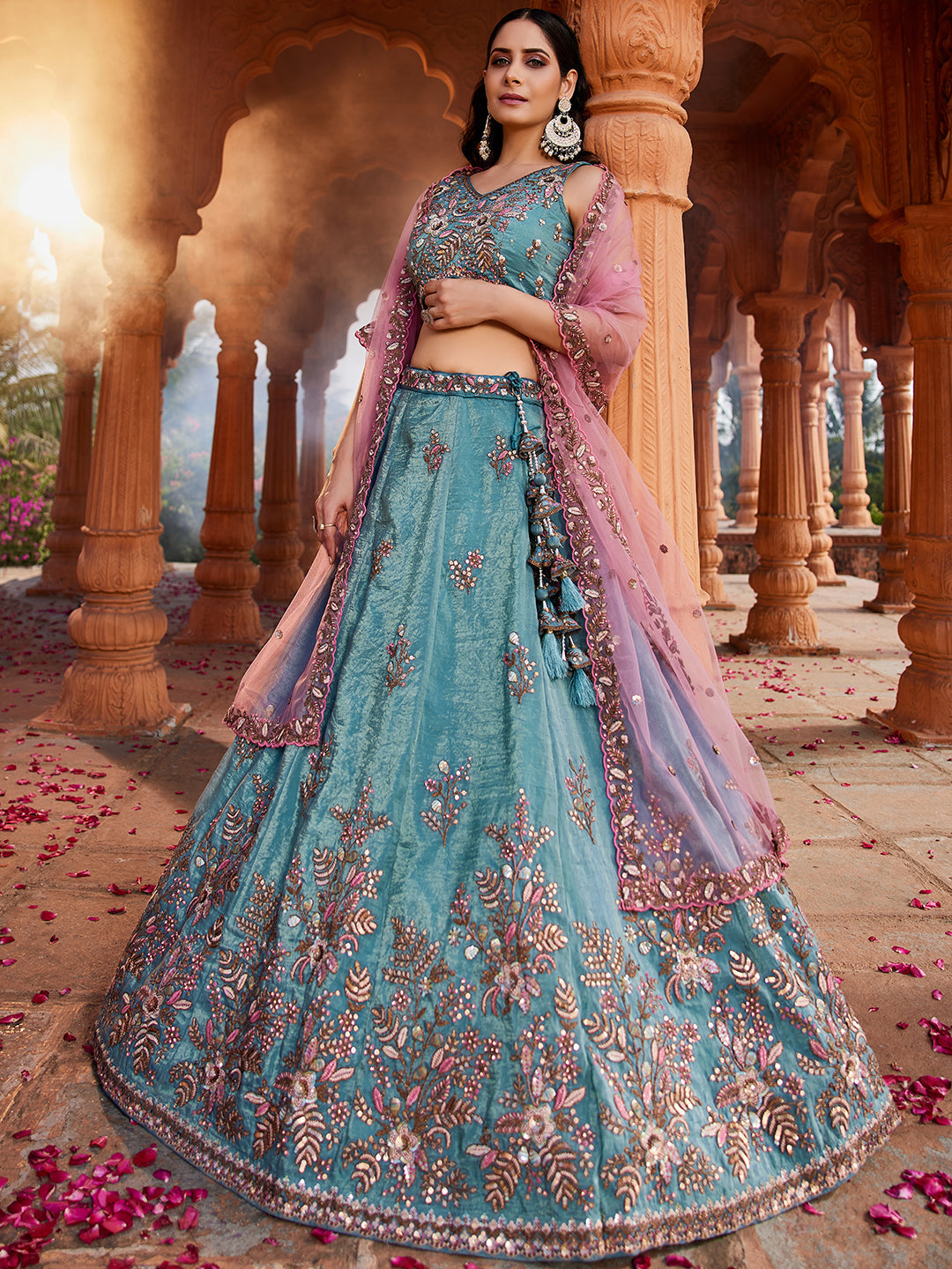 Women's Blue Tissue Sequinse embroidery Lehenga choli & Dupatta