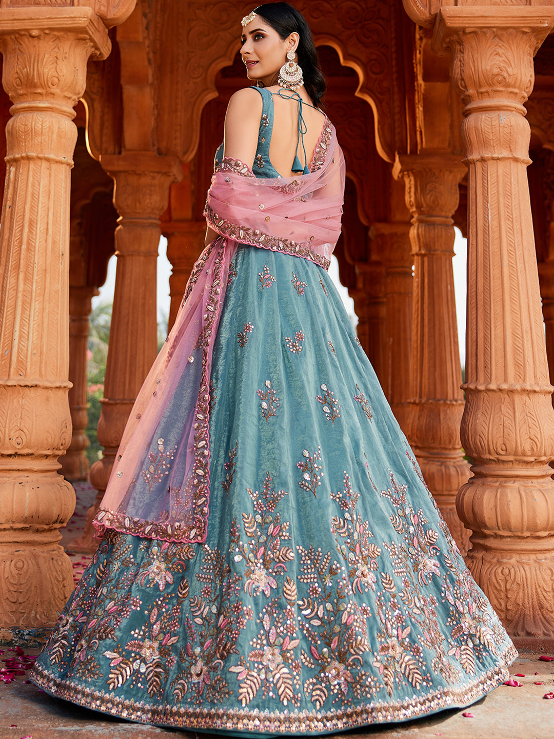 Women's Blue Tissue Sequinse embroidery Lehenga choli & Dupatta
