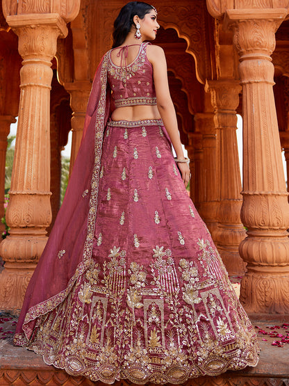 Women's Pink Tissue Handwork cutdana embroidery Lehenga choli & Dupatta