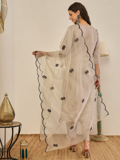 Indyancart VV Saundh Blue Silk Blend Embroidered Kurta Set Suits