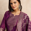 Dhiyona VV Paneri Purple Women's Silk Blend Banarasi Jacquard Zari Woven Straight Kurta Pant with Dupatta Set