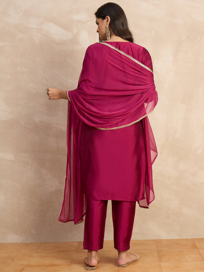 Dhiyona VV Aakar Purple Women's Silk Blend Embroidery Kurta Pant Set with Dupatta