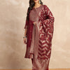 Dhiyona VV Paneri Red Women's Silk Blend Banarasi Jacquard Zari Woven Straight Kurta Pant with Dupatta Set