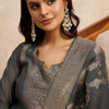 Dhiyona VV Paneri Grey Women's Silk Blend Banarasi Jacquard Zari Woven Straight Kurta Pant with Dupatta Set
