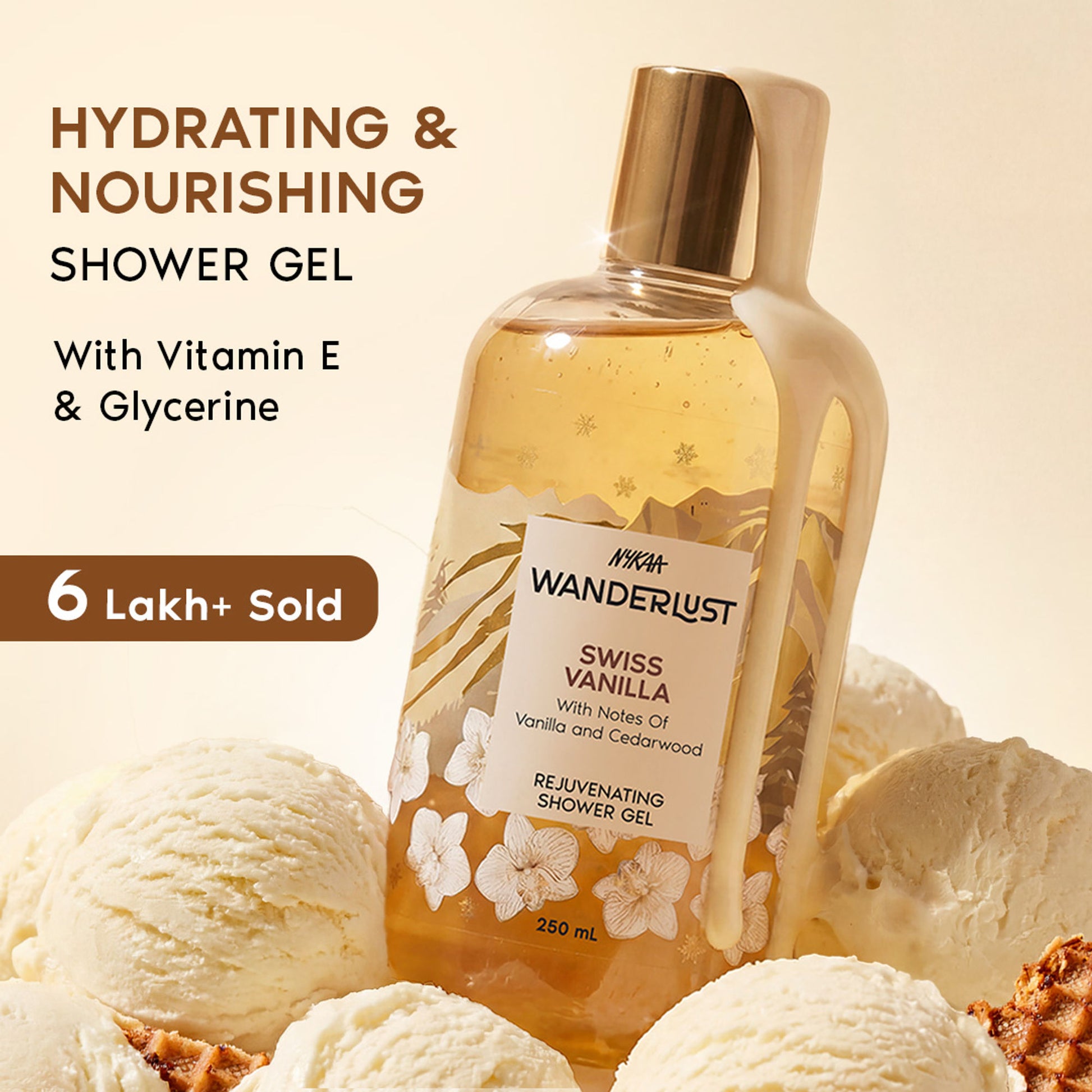 Nykaa Wanderlust Perfume Shower Gel - Hydrating, Brightening & Cleansing - Swiss Vanilla