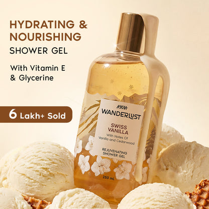 Nykaa Wanderlust Perfume Shower Gel - Hydrating, Brightening & Cleansing - Swiss Vanilla