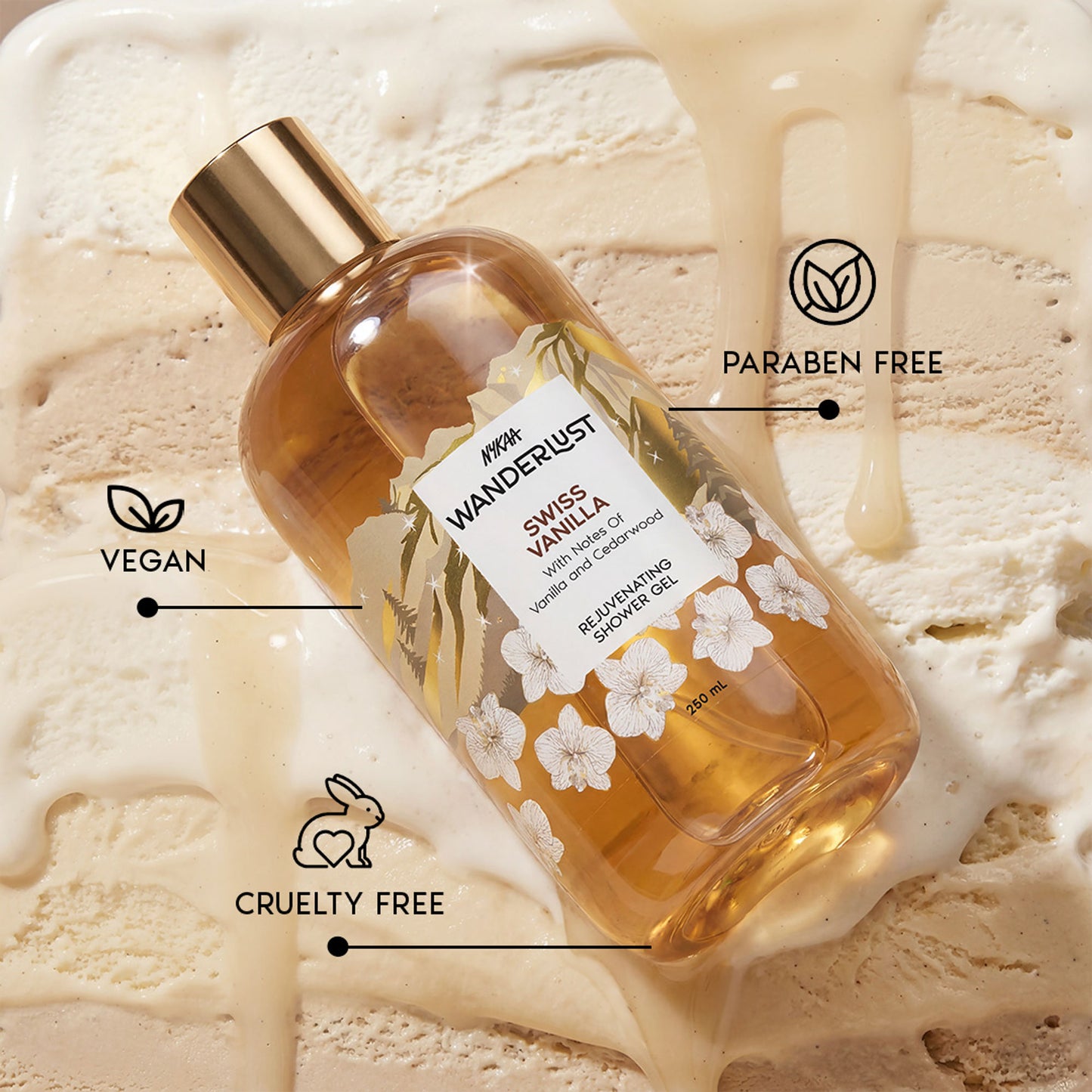 Nykaa Wanderlust Perfume Shower Gel - Hydrating, Brightening & Cleansing - Swiss Vanilla