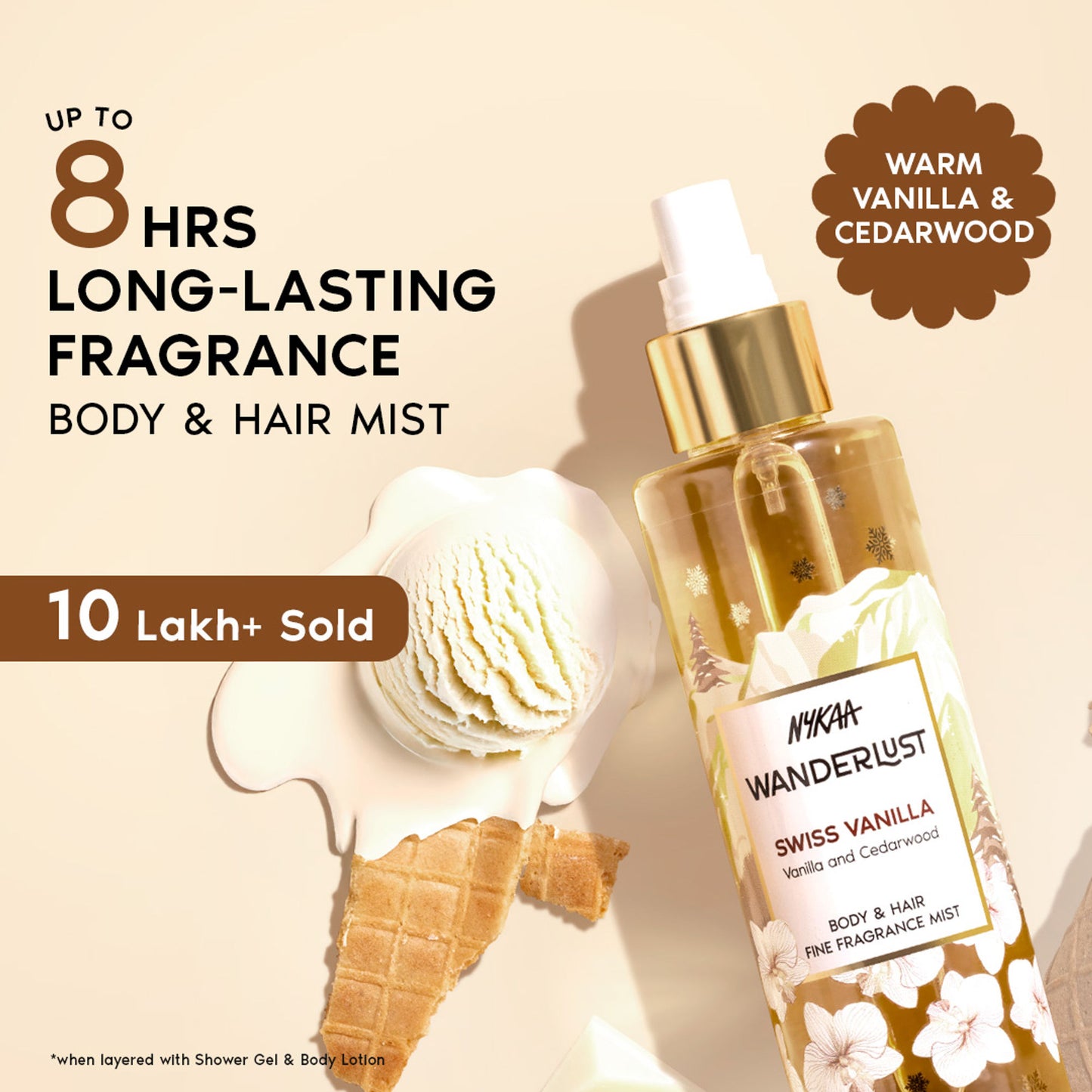 Nykaa Wanderlust 2-in-1 Body & Hair Perfume Mist Long Lasting Fragrance - Upto 8 hours - Swiss Vanilla