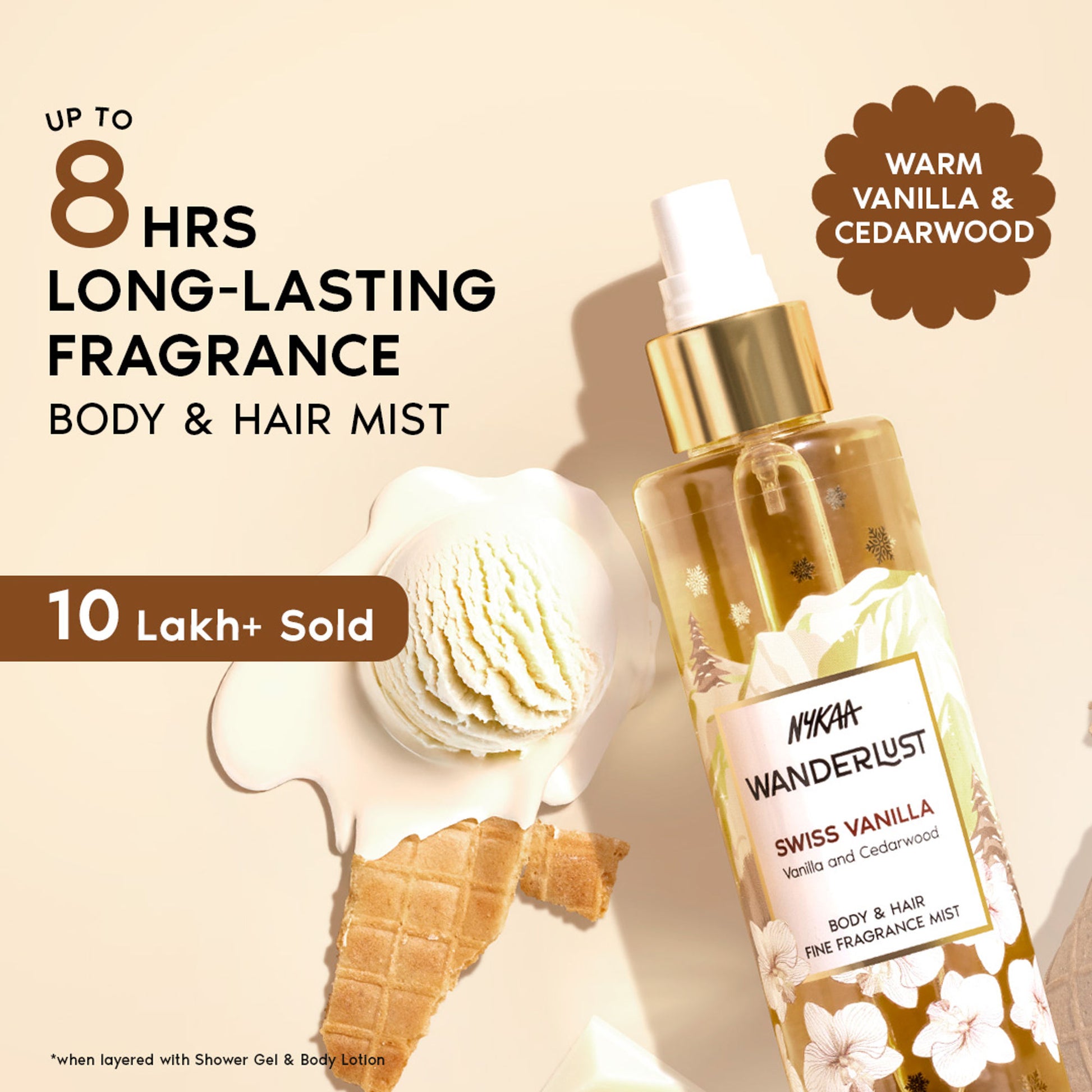 Nykaa Wanderlust 2-in-1 Body & Hair Perfume Mist Long Lasting Fragrance - Upto 8 hours - Swiss Vanilla