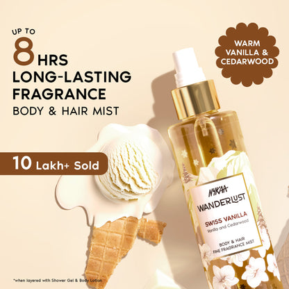 Nykaa Wanderlust 2-in-1 Body & Hair Perfume Mist Long Lasting Fragrance - Upto 8 hours - Swiss Vanilla