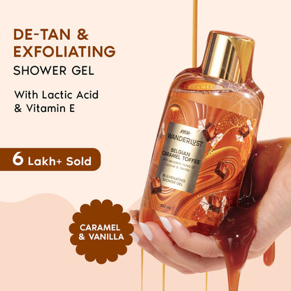 Nykaa Wanderlust Belgian Caramel Toffee Perfume Body Wash Lactic Acid Hydrating Brightening Vanilla