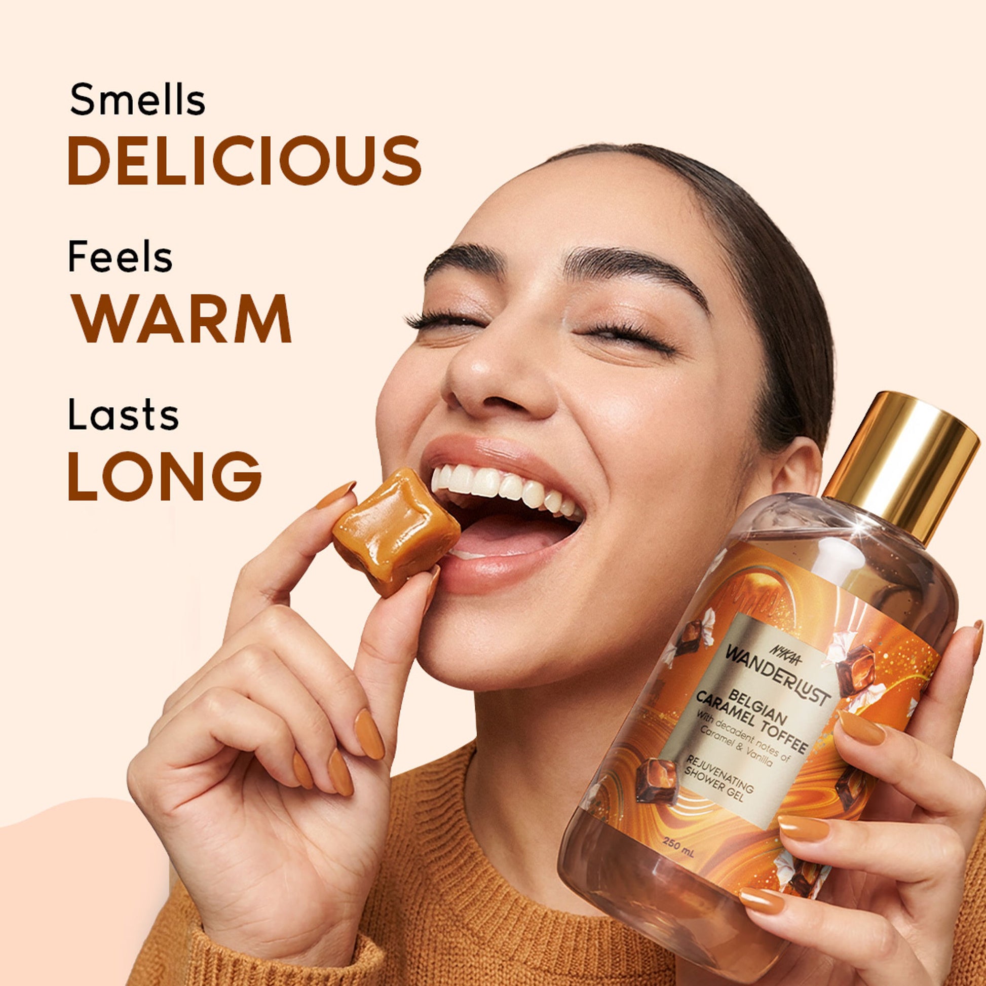 Nykaa Wanderlust Belgian Caramel Toffee Perfume Body Wash Lactic Acid Hydrating Brightening Vanilla