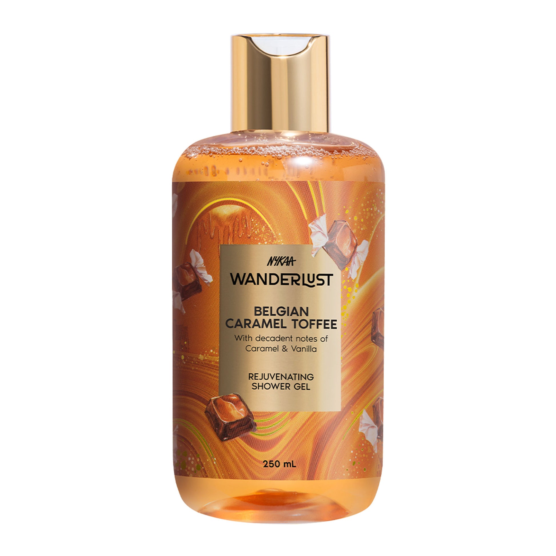 Nykaa Wanderlust Belgian Caramel Toffee Perfume Body Wash Lactic Acid Hydrating Brightening Vanilla