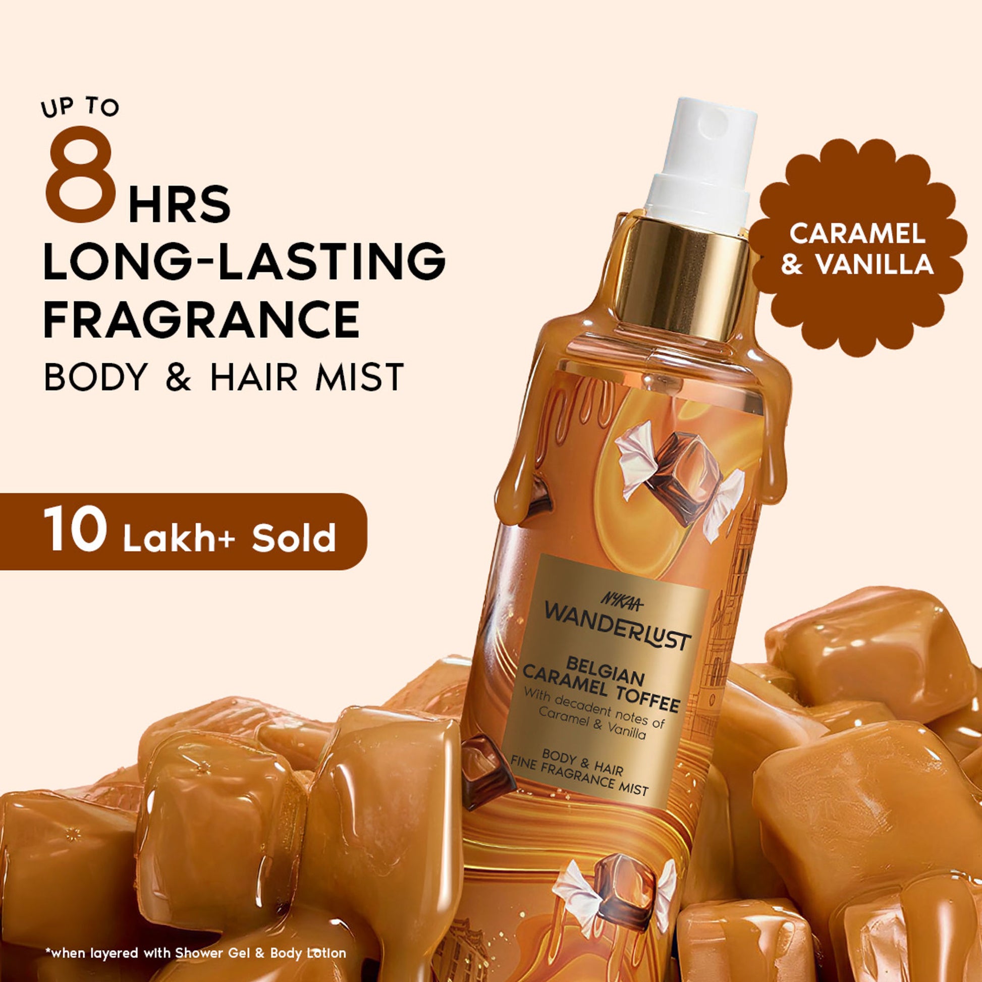 Nykaa Wanderlust Belgian Caramel Toffee Body & Hair Perfume Mist Long Lasting Fragrance For Her