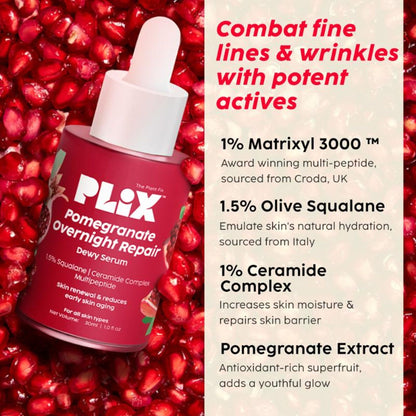 Plix Pomegranate Overnight Repair Dewy Serum for Ageless Glow With Ceramides Reduce Fine Lines