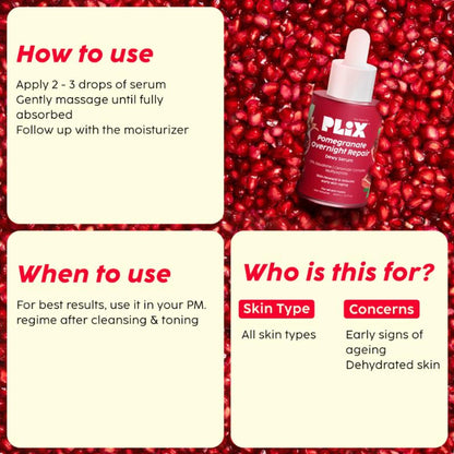 Plix Pomegranate Overnight Repair Dewy Serum for Ageless Glow With Ceramides Reduce Fine Lines
