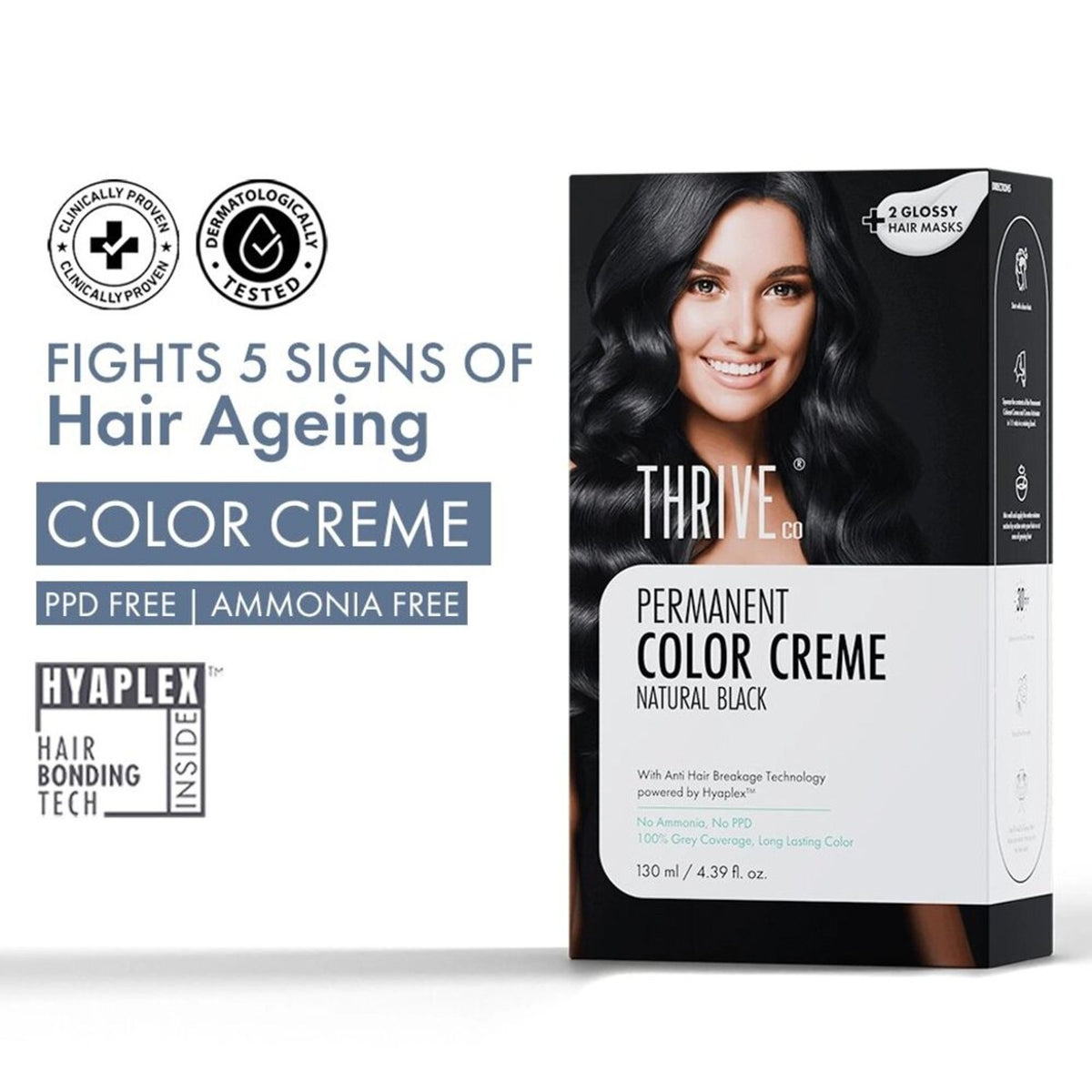 ThriveCo Permanent Color Crème Grey Coverage Ammonia-Free, Hyaplex Tech Natural Black