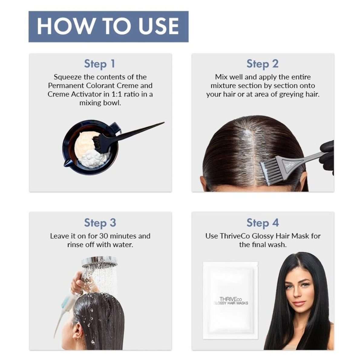 ThriveCo Permanent Color Crème Grey Coverage Ammonia-Free, Hyaplex Tech Natural Black