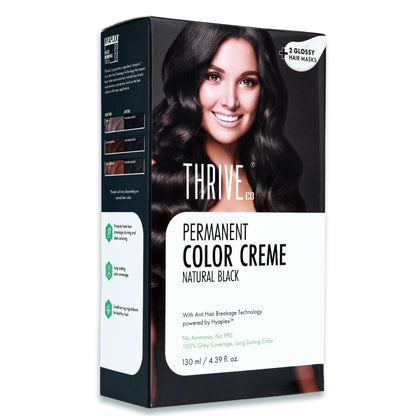 ThriveCo Permanent Color Crème Grey Coverage Ammonia-Free, Hyaplex Tech Natural Black